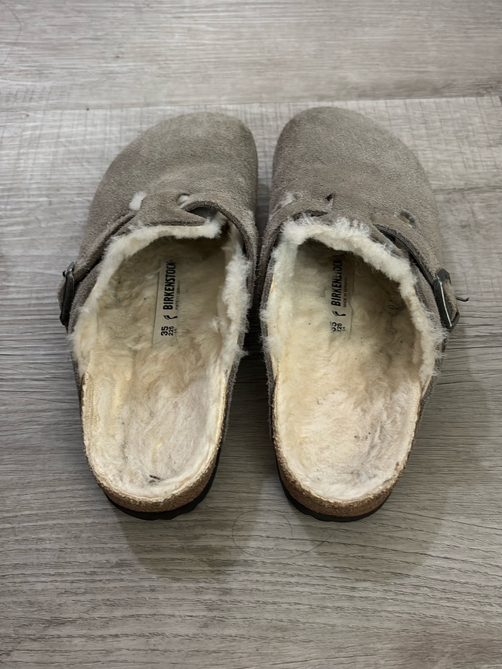 Birkenstock Taupe Suede Shearling-Lined Clogs